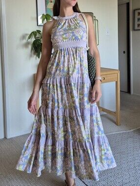 Floral Halter Tiered Cotton Maxi Dress - Lavender Matilda Jane XS - S